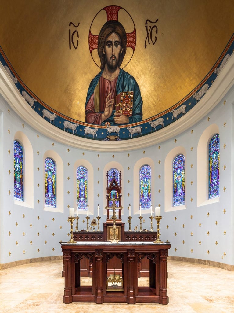 View of circular sanctuary and altar