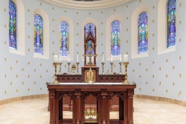 View of Wooden Altar in circular sanctuary