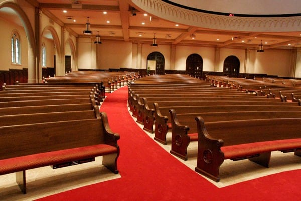 Custom Waterfall Ends Along Curved Aisle