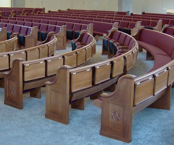 The radius curved pews at Congregation Rodfei Sholom.