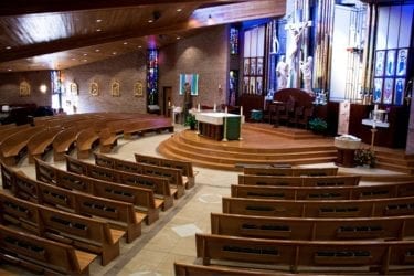 arial view of pews in church