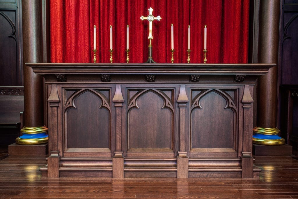 Front view of decorative wooden altar