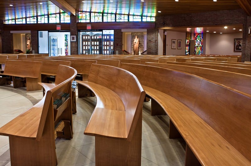 curved church pews