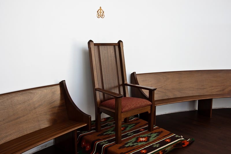 A presider's chair at a Catholic church.