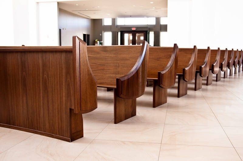 Mahogany wood pews