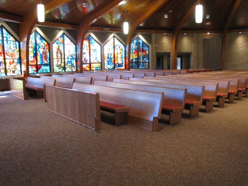 Laminated Wood Pew Backs and Upholstered Pew Seats