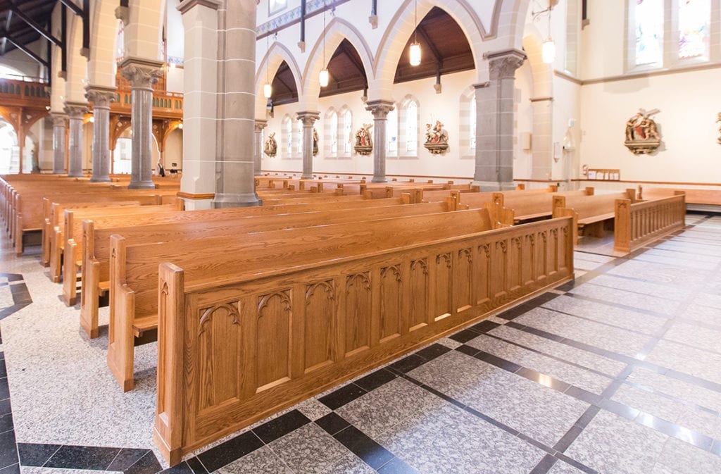 church pews from rear of church