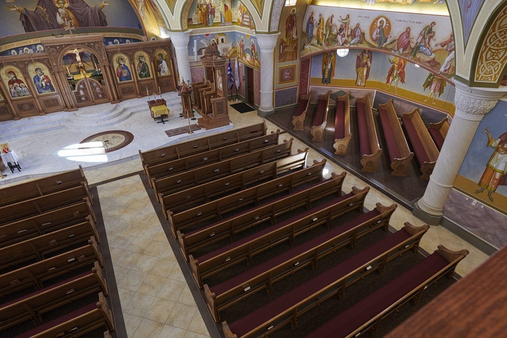 open floorplan of church with pews