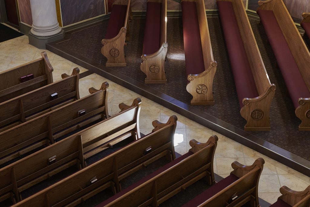 pews angled on side view