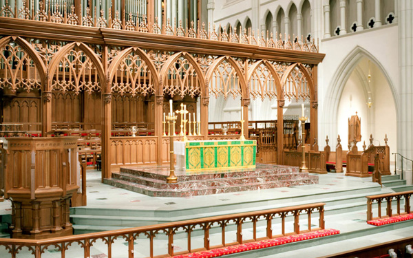 carved wooden church platform