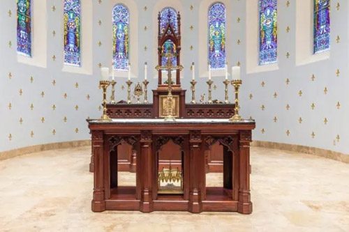 View of Wooden Altar in circular sanctuary